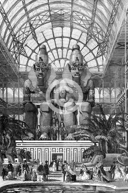 The Crystal Palace at Sydenham - the Egyptian Avenue: Colossal Figures from Aboo Simbel, 1854. Creator: Unknown.