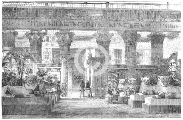 The Crystal Palace - Entrance to the Egyptian Court from the Nave, by the Avenue of Lions, 1854. Creator: Unknown.