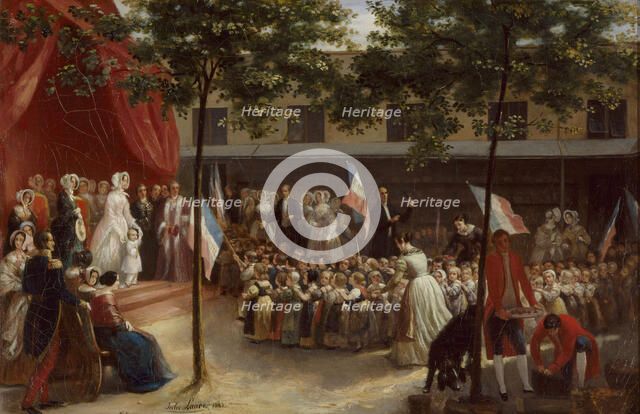 The Duchess of Orleans and the Count of Paris visit a Parisian orphanage, 1841. Creator: Unknown.
