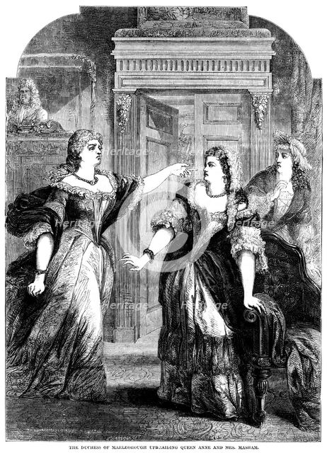 The Duchess of Marlborough upbraiding Queen Anne (1665-1714) and Mrs Masham. Artist: Pearson