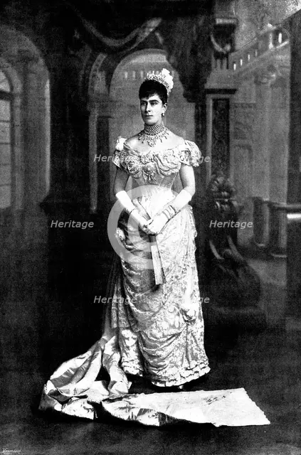 The Duchess of York at the Queen's Drawing-Room, 1895. Creator: Walery.