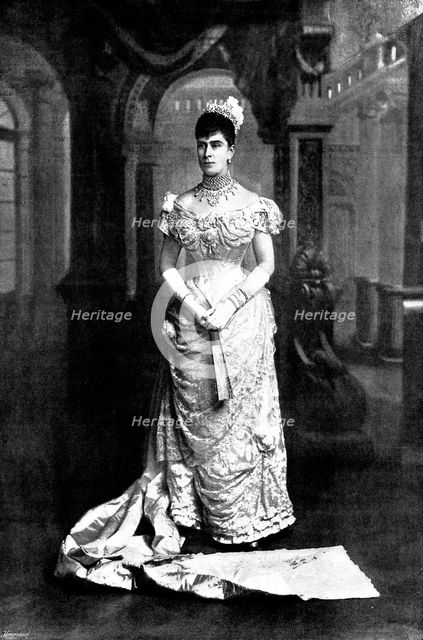 The Duchess of York at the Queen's Drawing-Room, 1895. Creator: Walery.