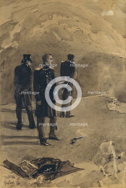 The duel of Pechorin and Grushnitsky. Illustration to the novel A Hero of Our Time by Mikhail Lermontov, 1891. Artist: Vrubel, Mikhail Alexandrovich (1856-1910)
