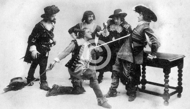 The duel, scene from act I of The Breed of the Treshams by John Rutherford, 20th century. Artist: Unknown