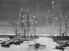 'The Duke and Duchess of Connaught leaving Colombo Harbour at night 1890. Creator: Unknown