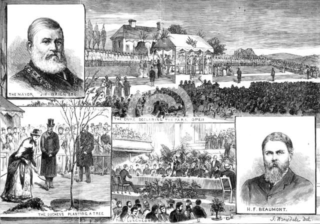 The Duke and Duchess of Albany at the opening of Beaumont Park, Huddersfield, 1883. Creator: Unknown.