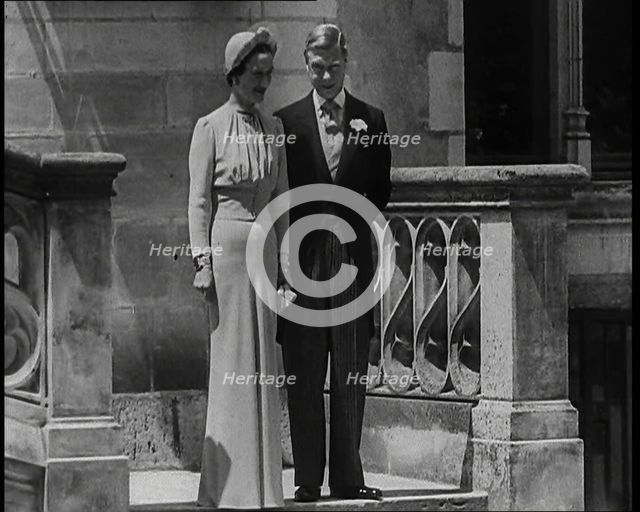 The Duke and Duchess of Windsor Standing in the Grounds of the Chateau de Candé, 1937.  Creator: British Pathe Ltd.