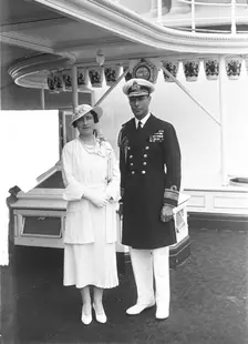 The Duke and Duchess of York aboard HMY Victoria and Albert 1935. Creator: Kirk & Sons of Cowes