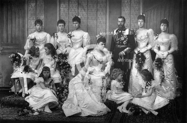 The Duke and Duchess of York and bridesmaids, 1893.Artist: W&D Downey