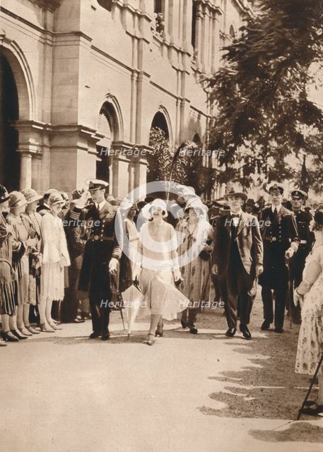 'The Duke and Duchess of York and Queen Elizabeth leaving a reception in Brisbane', 1927. Creator: Unknown.