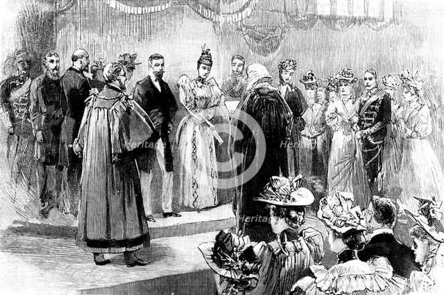 The Duke and Duchess of York at Sheffield: the Recorder...reading the Address, Corn Exchange, 1895. Creator: Unknown.