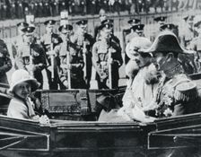 The Duke and Duchess of York leaving St Pauls Cathedral with their daughters, 1935, (1937). Creator: Unknown