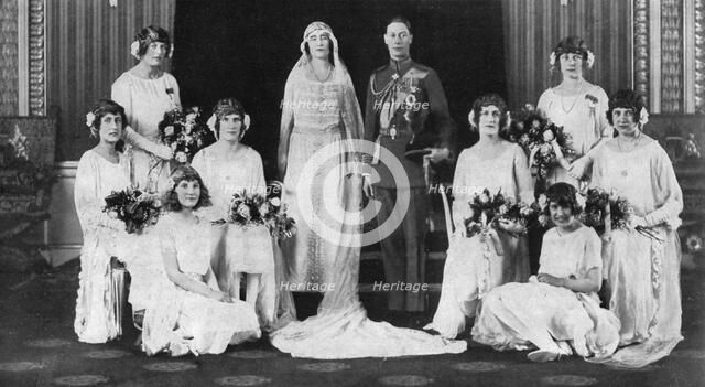 The Duke and Duchess of York surrounded by her eight bridesmaids, 1923.  Creator: Unknown.
