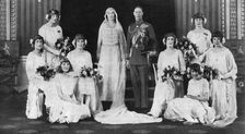 The Duke and Duchess of York surrounded by her eight bridesmaids, 1923. Creator: Unknown