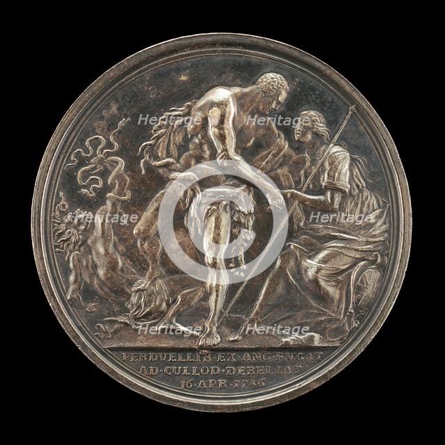 The Duke as Hercules, Overcoming Discord and Raising Britannia [reverse], 1746. Creator: Richard Yeo.