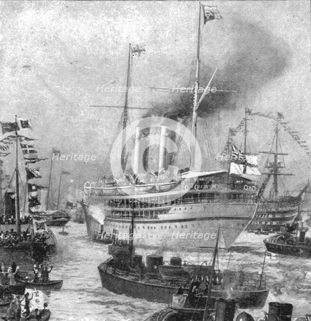 'The Duke of Cornwall and York's Colonial Tour...Departure of the 'Ophir' from Portsmouth, 1901.  Creator: Unknown.