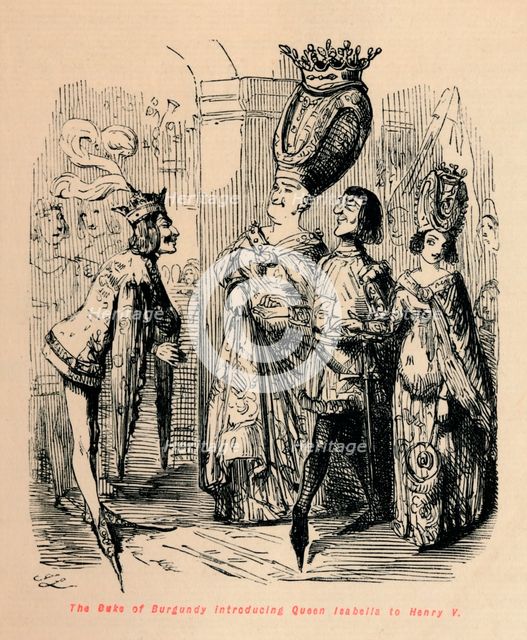 'The Duke of Burgundy introducing Queen Isabella to Henry V', c1860, (c1860). Artist: John Leech.