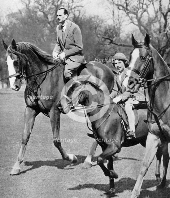 The  Duke of Gloucester riding with Princess Elizabeth in Windsor Great Park, c1936. Artist: Unknown