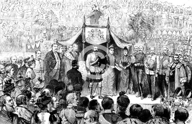 The Duke of Edinburgh declaring the Edinburgh International Exhibition open, 1890. Creator: Unknown.