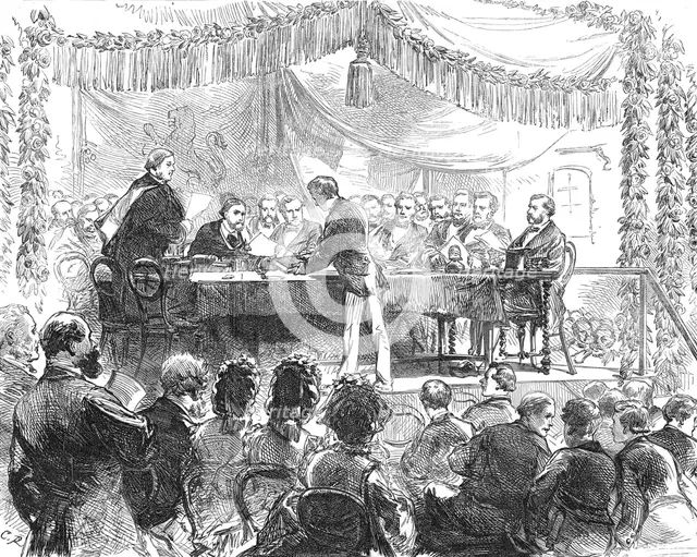 The Duke of Edinburgh presenting the prizes at the Royal Nayal School, New-Cross, 1871. Creator: C. R..