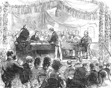 The Duke of Edinburgh presenting the prizes at the Royal Nayal School, New-Cross, 1871. Creator: C. R.