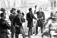 The Duke of Edinburgh receiving the Commander of the U.S. frigate Constellation at Queenstown, 1880. Creator: Unknown