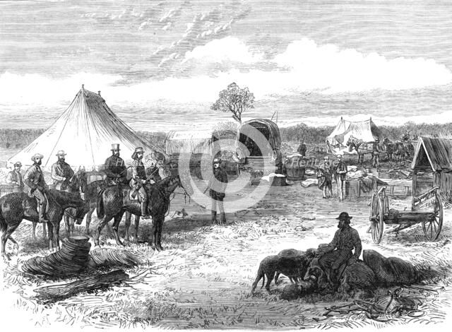 The Duke of Edinburgh starting for a kangaroo-hunt, Campbell-House Station..., South Australia, 1868 Creator: Unknown.