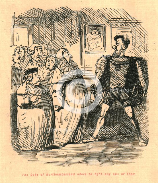'The Duke of Northumberland offers to fight any one of them', 1897. Creator: John Leech.