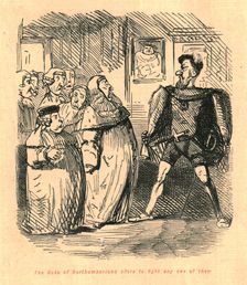 The Duke of Northumberland offers to fight any one of them 1897. Creator: John Leech