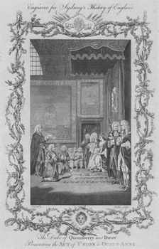 The Duke of Queensberry and Dover presenting the Act of Union to Queen Anne 1773. Creator: William Walker