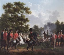 The Duke of Wellington Visiting the Outposts at Soignes 1815. Artist: Hippolyte Lecomte