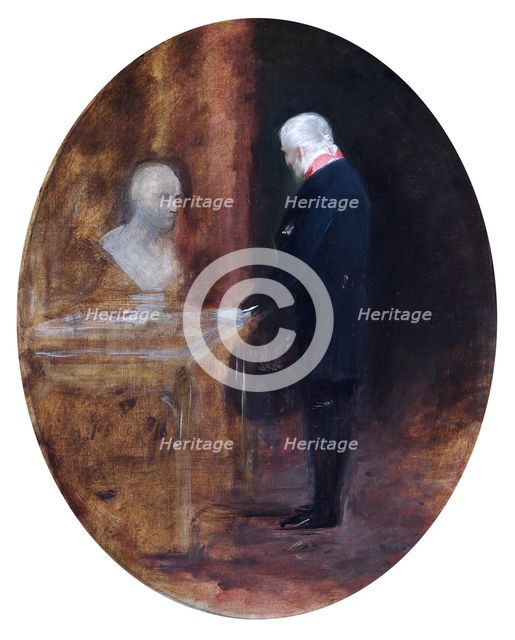 'The Duke of Wellington looking at bust of Napoleon', 19th century. Artist: Charles Robert Leslie.