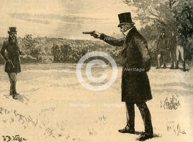 The Duke of Wellington's duel with the Earl of Winchilsea, Battersea Fields, London, 1829 (c1890). Creator: William Barnes Wollen.