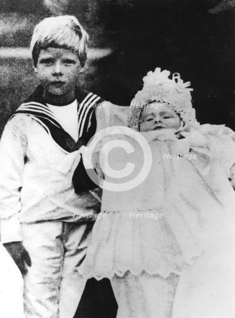 The Duke of York with his brother, the Duke of Gloucester, at his christening, 1900.  Creator: Unknown.