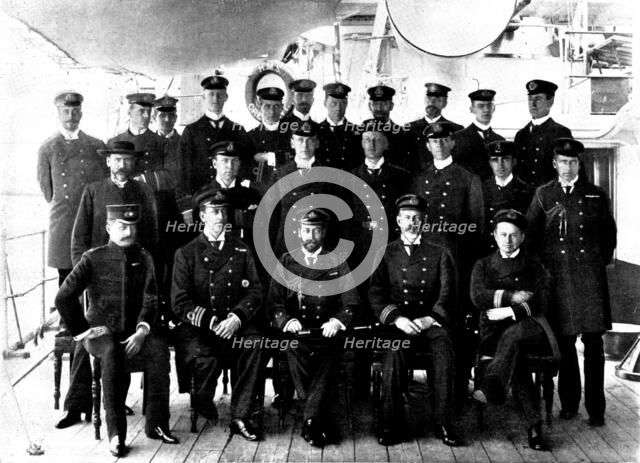 The Duke of York and his officers on board the "Crescent", 1898. Creator: Russell & Sons.