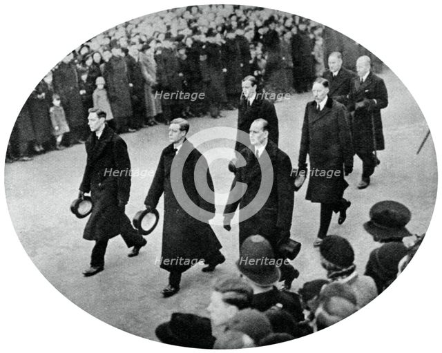 The Duke of York and his brothers in King George V's funeral procession, 1936, (1937). Artist: Unknown