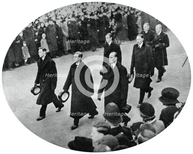 The Duke of York and his brothers in King George V's funeral procession, 1936, (1937). Artist: Unknown