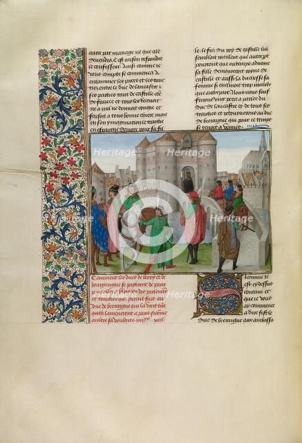 The Dukes of Berry and Burgundy Departing from Paris to Meet with the Duke of Bretagne; c1390ss. Creator: Master of the Getty Froissart.