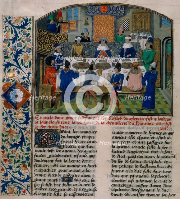 The Dukes of York, Gloucester and Ireland dine with Richard II, 15th century.   Creator: Unknown.