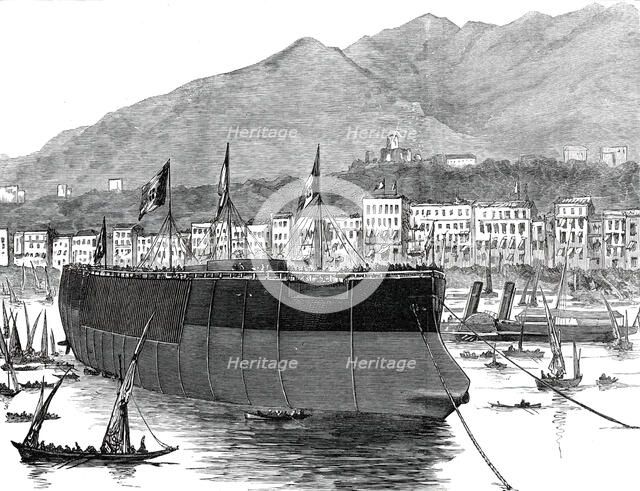 The Duilio, Italian Ironclad, recently launched at Castellamare, Bay of Naples, 1876. Creator: Unknown.