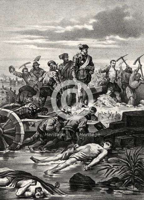 The Dutch opening the locks and breaking the dams of Lissel and Mossa rivers.