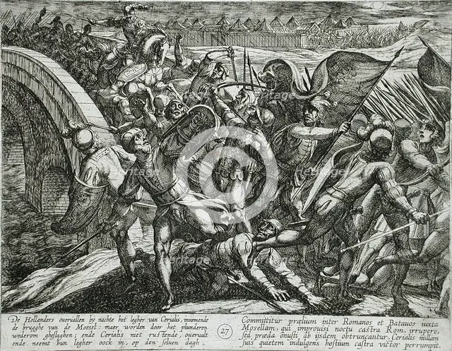 The Dutch During a Surprise Attack of the Roman Camp on the Moselle, Publshed 1612. Creator: Antonio Tempesta.