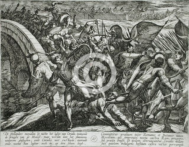 The Dutch During a Surprise Attack of the Roman Camp on the Moselle, Publshed 1612. Creator: Antonio Tempesta.