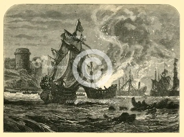 'The Dutch in the Medway: De Ruyter's Attack on Upnor Castle', 1667, (1890).   Creator: Unknown.
