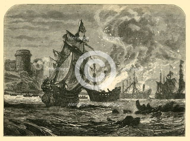 'The Dutch in the Medway: De Ruyter's Attack on Upnor Castle', 1667, (1890).   Creator: Unknown.