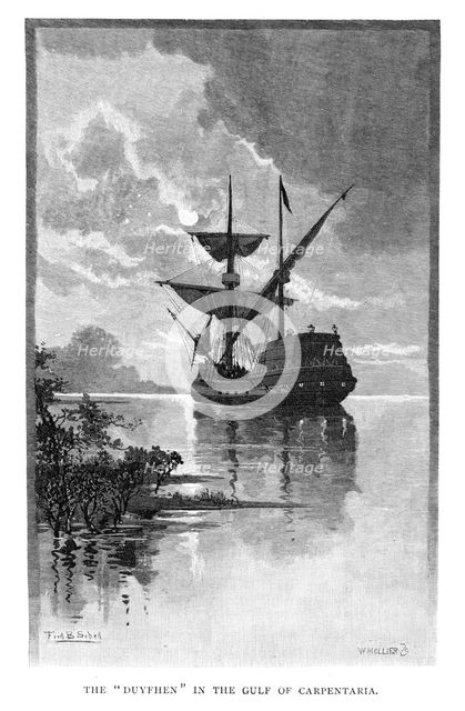 The 'Duyfken' in the Gulf of Carpentaria, Australia, 1606 (1886).Artist: W Mollier
