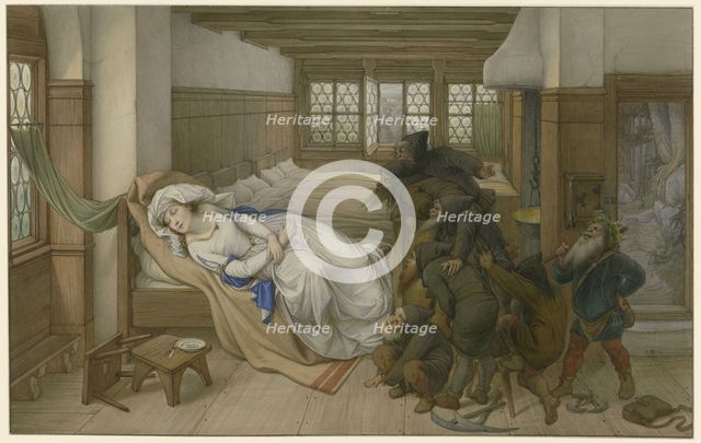The dwarfs find Snow White asleep, 1874. Creator: Steinle, Edward von (1810-1886).
