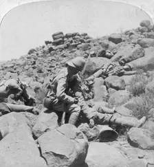 The dying bugler's last call, a battlefield incident, Gras Pan, South Africa 1900. Artist: Underwood & Underwood