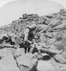 The dying bugler's last call, a battlefield incident, Gras Pan, South Africa 1900. Artist: Underwood & Underwood