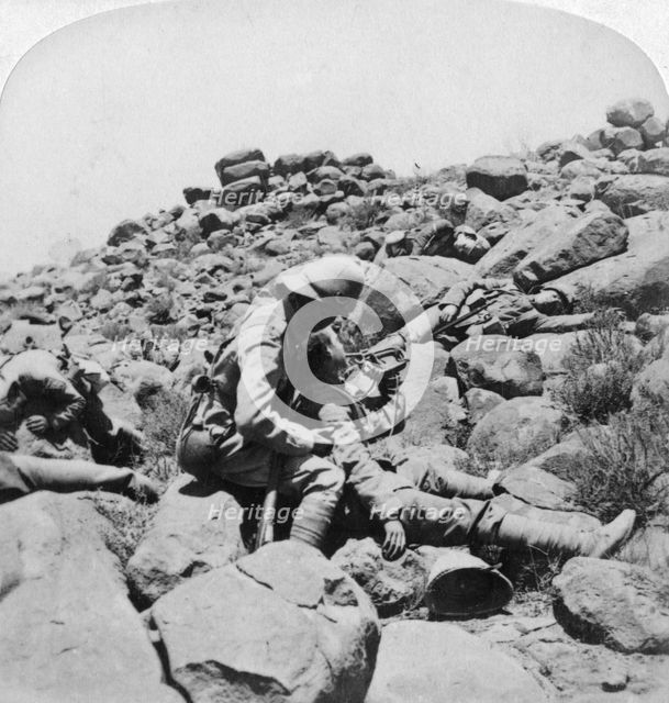 'The dying bugler's last call, a battlefield incident, Gras Pan, South Africa', 1900. Artist: Underwood & Underwood